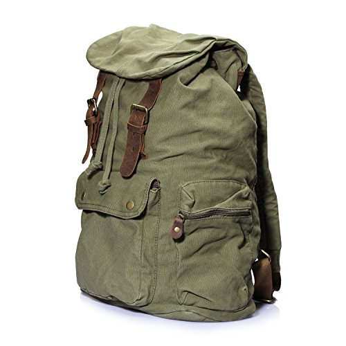 DRF Mochila Casual Unisex de Lona Bolso Escolar para Portátil hasta 16'' BG04 (Verde)