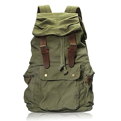 DRF Mochila Casual Unisex de Lona Bolso Escolar para Portátil hasta 16'' BG04 (Verde)