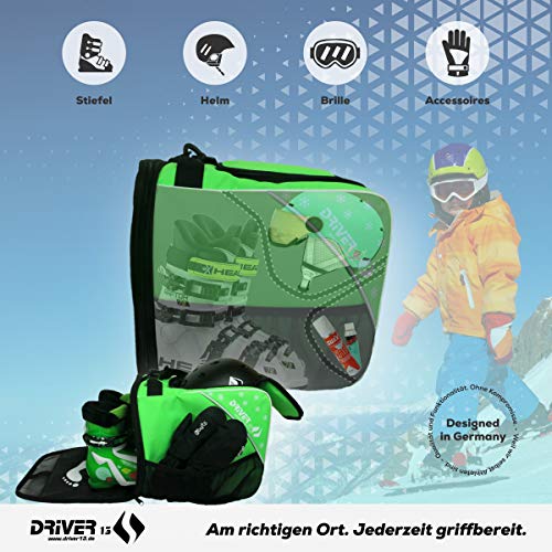Driver13 ® Bolsa para Botas de esquí para niños Bolsa para Botas de esquí con Compartimento para el Casco para Botas duras y Blandas Patines en línea y Bolsa para Botas Verde