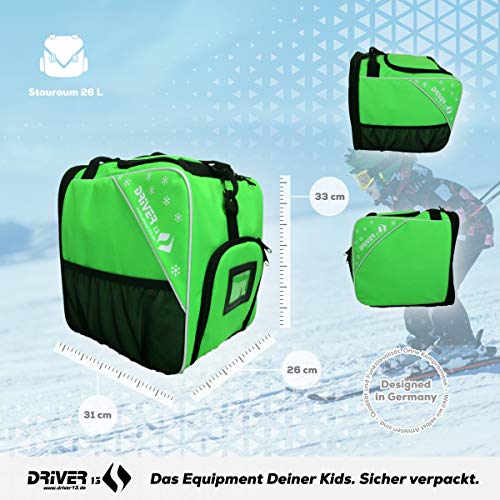 Driver13 ® Bolsa para Botas de esquí para niños Bolsa para Botas de esquí con Compartimento para el Casco para Botas duras y Blandas Patines en línea y Bolsa para Botas Verde