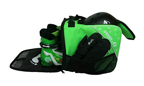 Driver13 ® Bolsa para Botas de esquí para niños Bolsa para Botas de esquí con Compartimento para el Casco para Botas duras y Blandas Patines en línea y Bolsa para Botas Verde