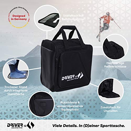 Driver13 ® mochila para botas de esquí con compartimento para casco + mochila para botas de esquí con compartimento para casco para botas duras + botas de snowboard + bolsa para botas negro