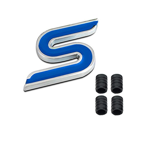 Dsycar Metal 3D S Logotipo de la divisa del coche del emblema de la etiqueta engomada + 4 piezas con estrías del estilo con tapas de válvulas núcleo de plástico #1