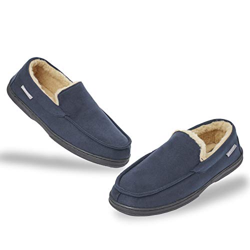 Dunlop Zapatillas Casa Hombre | Pantuflas Estilo Mocasines Cerradas | Zapatillas de Casa Invierno Calientes Suela de Goma Dura | Regalos Originales para Hombre (41, Azul Marino, numeric_41)