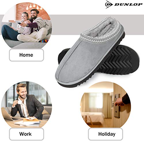 Dunlop Zapatillas Casa Hombre, Zapatillas Hombre Interior Forro Polar, Pantuflas Hombre Suela Antideslizante, Regalos Originales para Hombre y Adolescentes (42, Gris, Numeric_42)