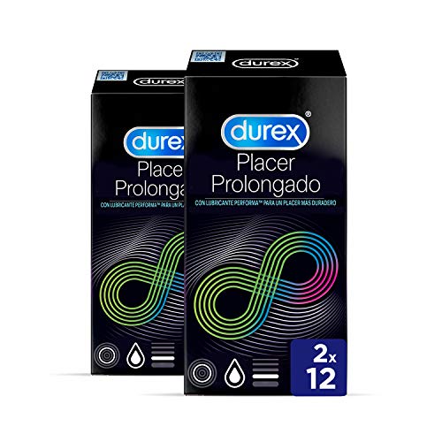 Durex Preservativos Placer Prolongado Con Efecto Retardante - 2x12 Condones Duplo Pack, color Negro, 12 Unidad - Pack de 2