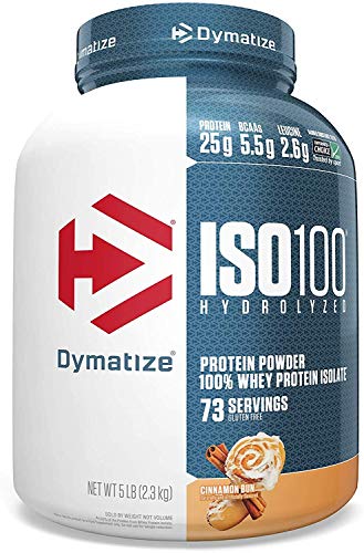 Dymatize Nutrition Dymatize, Proteína Hidrolizada en Polvo Iso100, 100% Proteína de Suero, sin Gluten, de Rápida Absorción, Fácil Digestión, Panecillo de Canela 5 Libras 2200 g