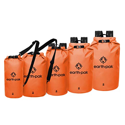 Earth Pak Bolsa Estanca- Impermeable Bolsa Seca de compresión Mantiene el Equipo seco para Kayak, Playa, Deportes, Rafting, Acampada y Pesca (Naranja, 20L)