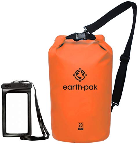 Earth Pak Bolsa Estanca- Impermeable Bolsa Seca de compresión Mantiene el Equipo seco para Kayak, Playa, Deportes, Rafting, Acampada y Pesca (Naranja, 20L)