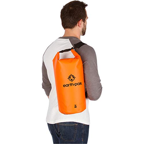 Earth Pak Bolsa Estanca- Impermeable Bolsa Seca de compresión Mantiene el Equipo seco para Kayak, Playa, Deportes, Rafting, Acampada y Pesca (Naranja, 20L)