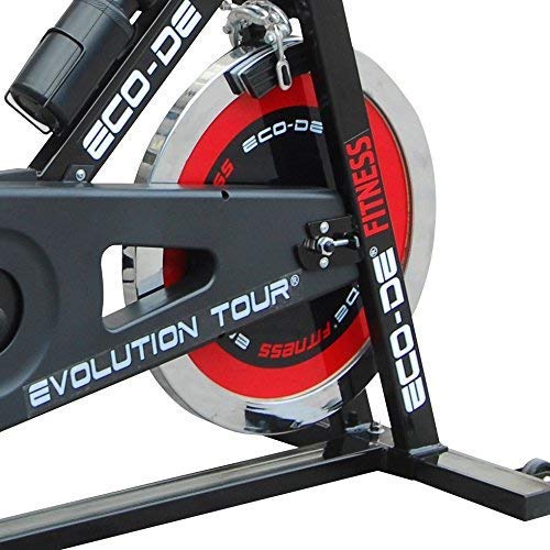 ECODE Bicicleta de Spinning Evolution Tour. Uso semiprofesional con pulsómetro, Pantalla LCD y Resistencia Variable. Estabilizadores. Completamente Regulable. Rueda de inercia de 21kgrs