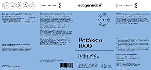 Ecogenetics Potasio 1000+ - 1116 mg de fosfato dipotásico por cápsula - 120 cáps.