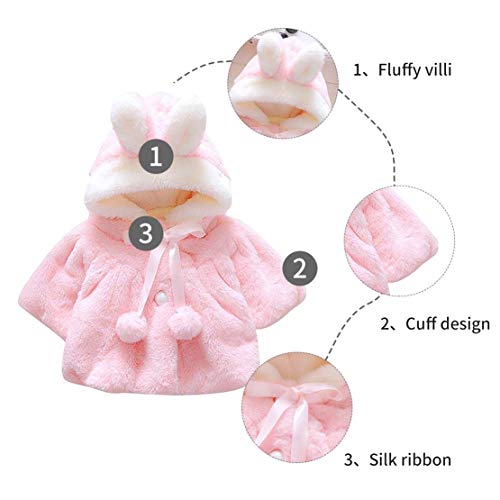 EDOTON Abrigos Bebé, Niña Infant Ropa Otoño Invierno Chaqueta con Oreja de Conejo Capucha Grueso Capa para Bebés Niña 0-36 Mes (0-6 Meses, Rosado)