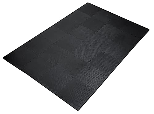 Edukit 24 Piezas - Suelo Gimnasio, EVA Esterilla Puzzle, Tatami; 24 Piezas y 22 Bordes; 30.5 x 30.5cm; Negro; Puzle Antideslizante para el Casa, Garaje o Zona de Deporte.