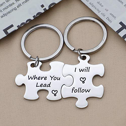 EIGSO - Llavero con Texto en inglés Where You Lead I Will Follow Puzzle para Madre e Hija (Where You Lead KR)