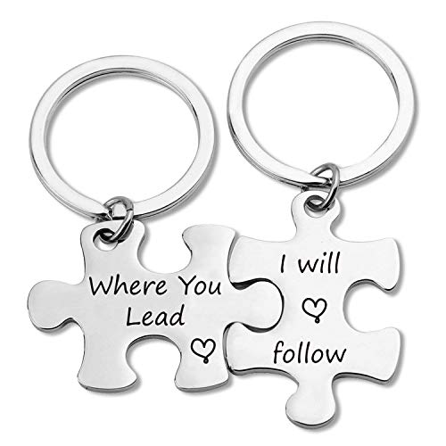 EIGSO - Llavero con Texto en inglés Where You Lead I Will Follow Puzzle para Madre e Hija (Where You Lead KR)