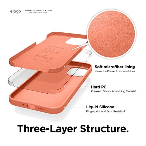 elago Silicona Líquida Funda Compatible con iPhone 12 Mini Case (5.4"), Silicona Premium, Protección Funda Protectora 3 Tapas Estructura (Naranja)