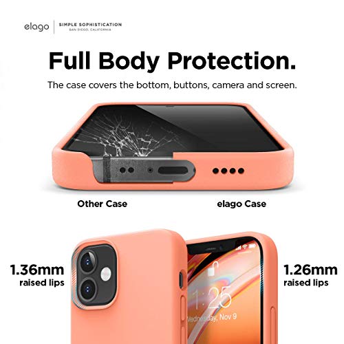 elago Silicona Líquida Funda Compatible con iPhone 12 Mini Case (5.4"), Silicona Premium, Protección Funda Protectora 3 Tapas Estructura (Naranja)