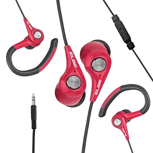 Elbe AU-107-MIC - Auriculares deportivos con micrófono, color negro y rojo