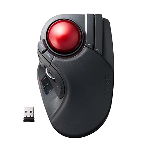 ELECOM M-HT1DRBK Wireless Trackball Mouse - Extra Large Ergonomic Design, 8-Button Function with Smooth Tracking, Black