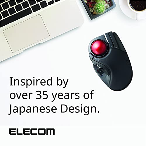 ELECOM M-HT1DRBK Wireless Trackball Mouse - Extra Large Ergonomic Design, 8-Button Function with Smooth Tracking, Black