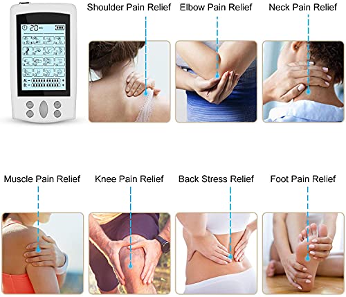 Electroestimulador TENS y electroestimulación muscular, 16 Modos 2 Canales USB Recargable Masajeador Electro para el Cervical/Piernas/Abdominal/Espalda/Cuello