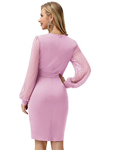 Elegante Vestido de Noche de Manga Larga para Mujer Lila Oscuro 2XL