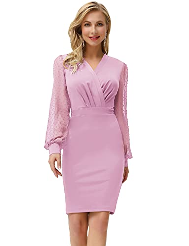 Elegante Vestido de Noche de Manga Larga para Mujer Lila Oscuro 2XL