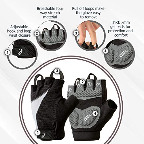 Elite Cycling Project Urban - Guantes de ciclismo sin dedos con almohadillas de gel de 7 mm de grosor y tiradores de dedos fáciles de quitar (negro, grande)