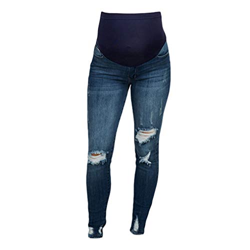 Embarazadas Mujer Rotos Vaqueros Vientre Prop Elasticidad Leggings Banda para Barriga Pantalón Streetwear Over Bump Pantalones Azul S-5XL