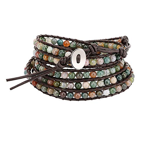 Emibele Brazalete de Cuero, Pulsera Deslumbrante Hecha a Mano, Accesorio de Pulsera de Ágata Brillante para Muñeca para Niñas y Mujeres - Verde