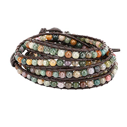 Emibele Brazalete de Cuero, Pulsera Deslumbrante Hecha a Mano, Accesorio de Pulsera de Ágata Brillante para Muñeca para Niñas y Mujeres - Verde