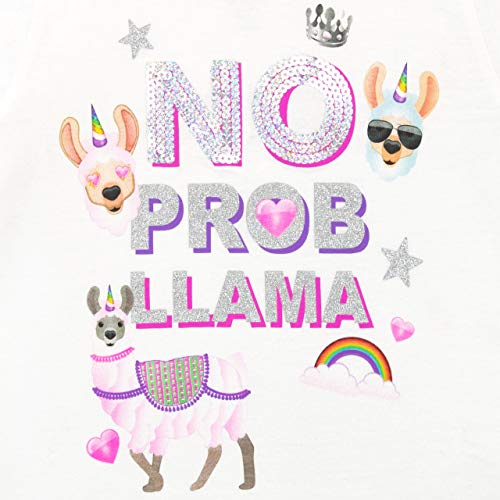 Emoji Camiseta de Manga Corta para niñas Llama Blanco 9-10 Años