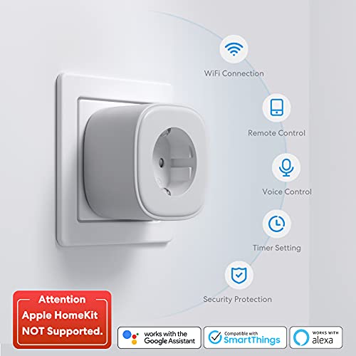 Enchufe Inteligente, Wi-Fi Smart Plug, 16A 3680W, Mide el Consumo, con Control Remoto. Compatible con Alexa, Google Assistant y SmartThings. Modelo MSS310, Paquete de 4, Gris