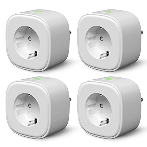 Enchufe Inteligente, Wi-Fi Smart Plug, 16A 3680W, Mide el Consumo, con Control Remoto. Compatible con Alexa, Google Assistant y SmartThings. Modelo MSS310, Paquete de 4, Gris