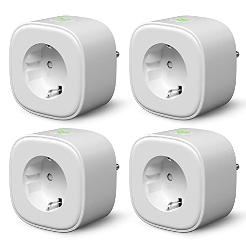 Enchufe Inteligente, Wi-Fi Smart Plug, 16A 3680W, Mide el Consumo, con Control Remoto. Compatible con Alexa, Google Assistant y SmartThings. Modelo MSS310, Paquete de 4, Gris