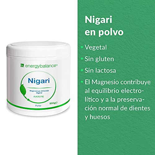 EnergyBalance Magnesio Cloruro de Magnesio-Nigari en Polvo 500g | Cloruro de Magnesio de salmuera cruda | Apto para diabéticos y veganos | Sin gluten y sin lactosa | Sin aditivos | Calidad de marca desde Suiza