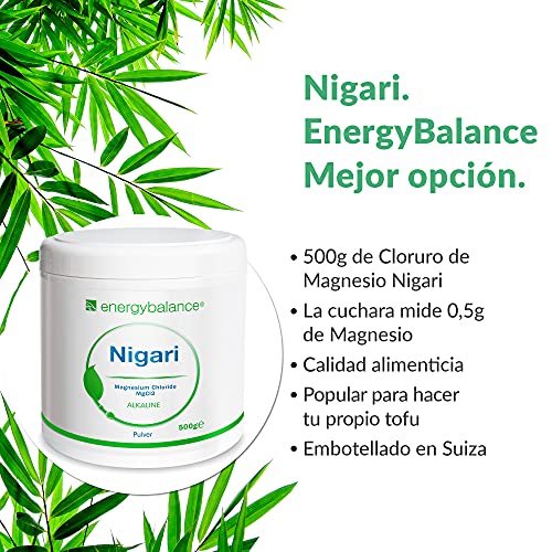 EnergyBalance Magnesio Cloruro de Magnesio-Nigari en Polvo 500g | Cloruro de Magnesio de salmuera cruda | Apto para diabéticos y veganos | Sin gluten y sin lactosa | Sin aditivos | Calidad de marca desde Suiza