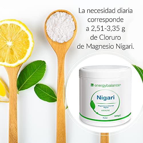 EnergyBalance Magnesio Cloruro de Magnesio-Nigari en Polvo 500g | Cloruro de Magnesio de salmuera cruda | Apto para diabéticos y veganos | Sin gluten y sin lactosa | Sin aditivos | Calidad de marca desde Suiza