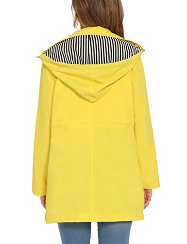 Enjyam Abrigos Impermeables para Mujer Cortavientos con Capucha Chubasquero Chaqueta Impermeable con Cremallera de Viento Largo para Aire Libre Montañismo