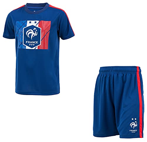 equipo de fútbol de Francia – Conjunto de camiseta pantalón corto de la FFF Kylian Mbappé – Colección oficial para niño, Niñas, azul, 12 años