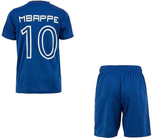 equipo de fútbol de Francia – Conjunto de camiseta pantalón corto de la FFF Kylian Mbappé – Colección oficial para niño, Niñas, azul, 12 años