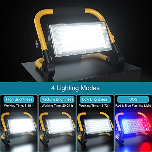 ERAY Foco LED Recargable, Foco Trabajo LED Batería 13500mAh/ 8000 Lúmenes/Panel Solar/ 4 Modos de Iluminación/con Mando a Distancia, Ideal para Camping, Trabajo, Pesca, Color Negro y Amarillo