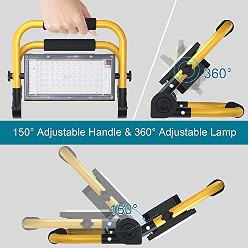 ERAY Foco LED Recargable, Foco Trabajo LED Batería 13500mAh/ 8000 Lúmenes/Panel Solar/ 4 Modos de Iluminación/con Mando a Distancia, Ideal para Camping, Trabajo, Pesca, Color Negro y Amarillo