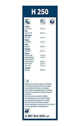 Escobilla limpiaparabrisas Bosch Rear H250, Longitud: 250mm – 1 escobilla limpiaparabrisas para la ventana trasera