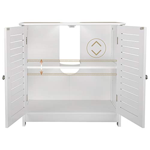 eSituro Mueble Bajo Lavabo Armario de Suelo para Baño Mueble de Baño Organizador 2 Puertas, MDF Blanco 60x30x60cm SBP0024