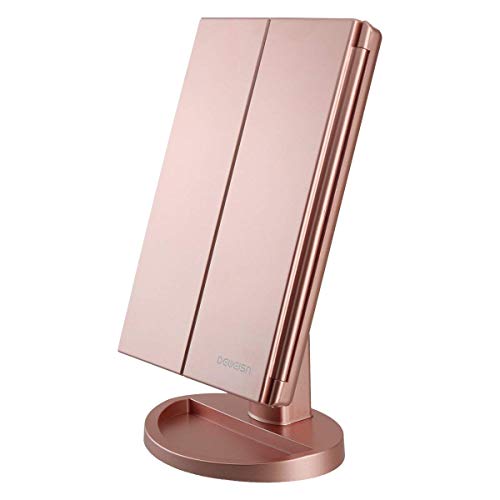 Espejo de Maquillaje con LED, Iluminado Espejo de Mesa Luz con Ampliación 1X / 2X / 3X Plegable Espejo de la Vanidad Rotación 180° Pantalla Táctil Espejo Cosmético para Hombre y Mujer