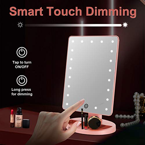 Espejo Maquillaje con Luz LED Aumento 1X/10X, Espejo Cosmético Iluminado de Mesa,180 Rotación, Brillo Adjustable Espejo de Tocador Portátil