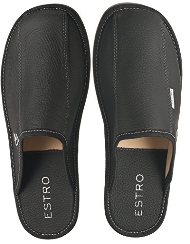 ESTRO Zapatillas De Casa Hombre Invierno Piel De Carnero Pantuflas Casa Hombre Lana Suela De Memoria Frost (46 EU, Negro)