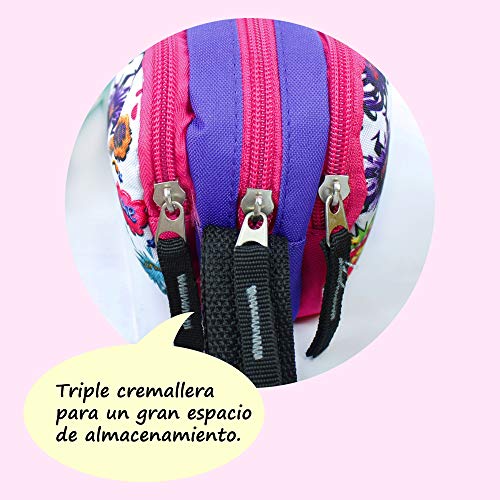 Estuche Escolar STARPLAST - Porta Todo, 3 Cremalleras, 3 Compartimentos, Gran Capacidad, Multiuso, para Uso Escolar, Trabajo, Universidad - Cuadros